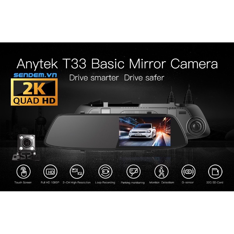 Camera hành trình gương Anytek T33 Full HD