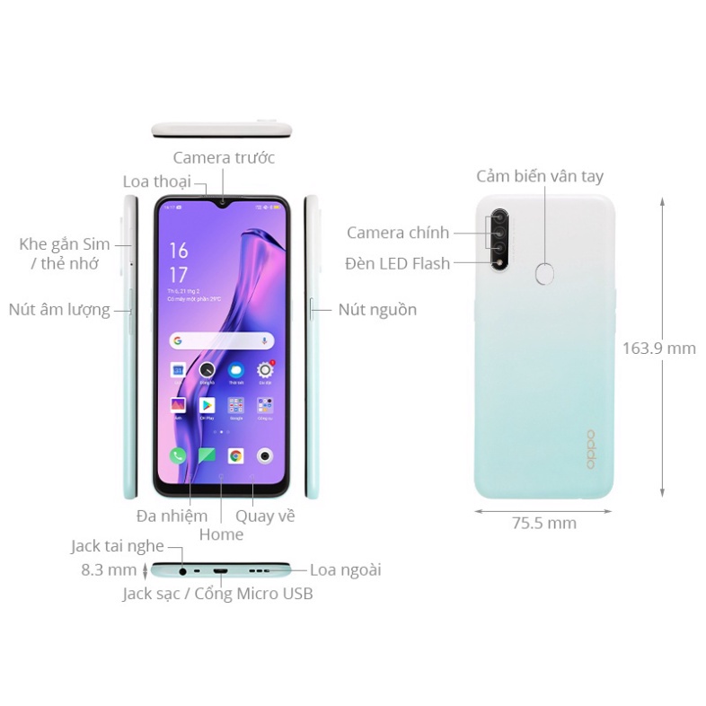 Điện thoại OPPO A31 6GB/128GB 2020 ( 2020) New Chính Hãng, Màn Giọt nước 6.5inch, Chiến Game siêu mượt MSP 021