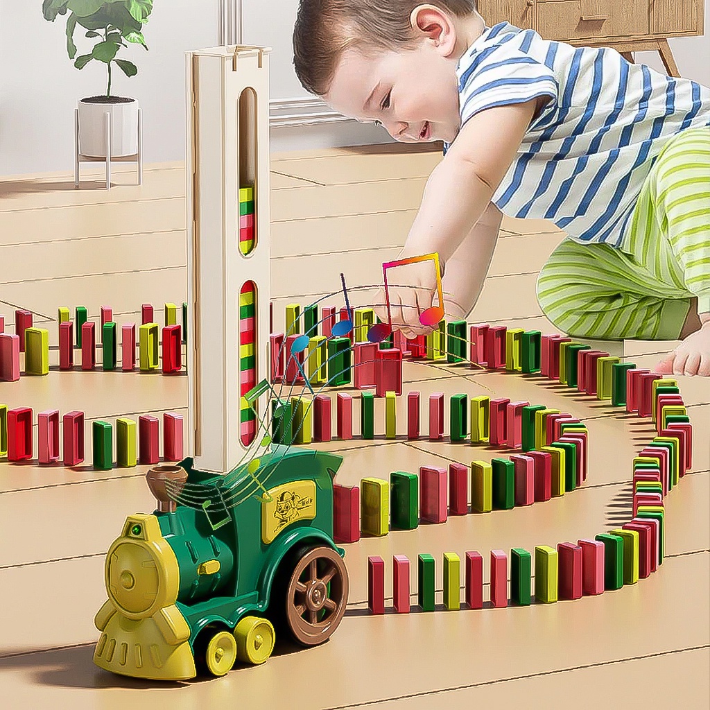 Đồ chơi tàu hỏa - Xe lửa xếp DOMINO tự động, phát nhạc thông minh cho bé yêu -dc4836
