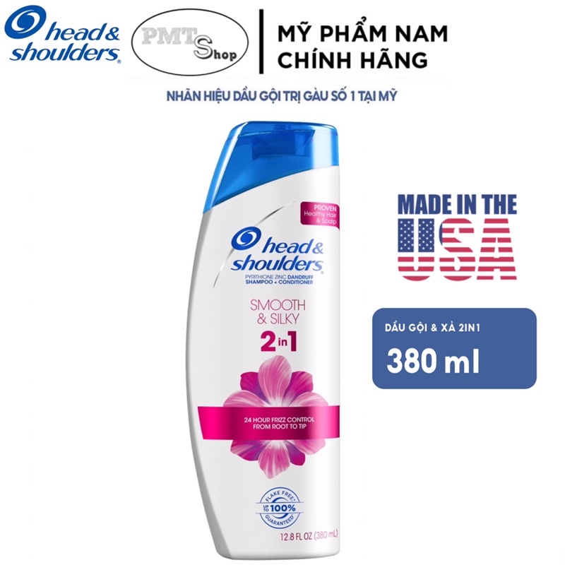 Dầu gội xả Head &amp; Shoulders Mỹ 2in1 Smooth &amp; Silky 380ml sạch gàu