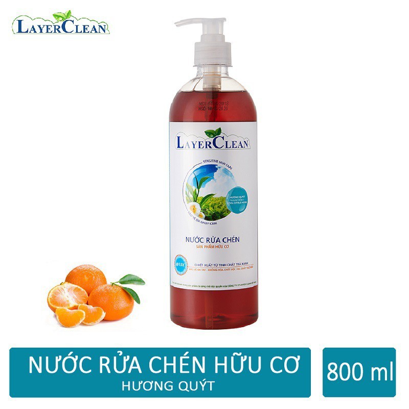 {HÀNG CHÍNH HÃNG} Nước Rửa Chén Bát Hương Qủa Quýt 800ml Organic Layer Clean Không Chứa Hóa Chất An toàn cho da