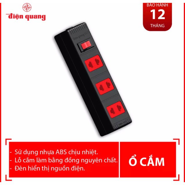 Ổ Điện Quang Hàng Chính Hãng 3 Lỗ Chấu Dây Dài 2M