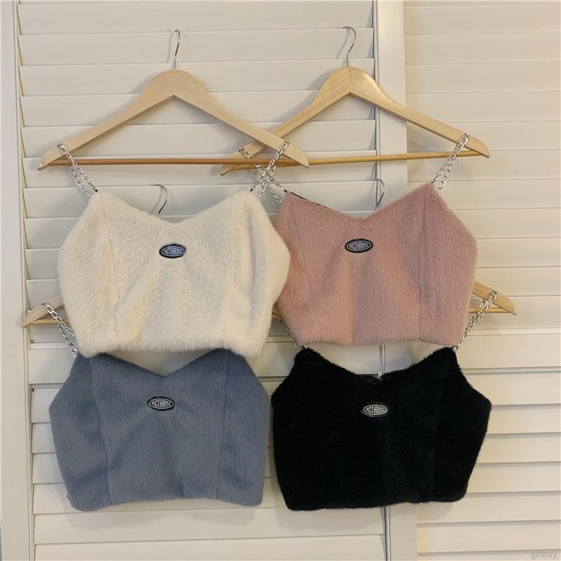 Áo Yếm Croptop Hai Dây Cổ Chữ V In Chữ Quyến Rũ Phong Cách Hàn Quốc