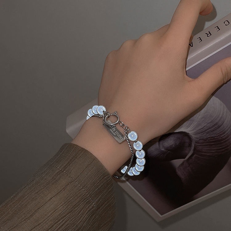 Vòng Tay Hai Lớp Xỏ Hạt Hình Vuông Phản Quang Thời Trang Cá Tính