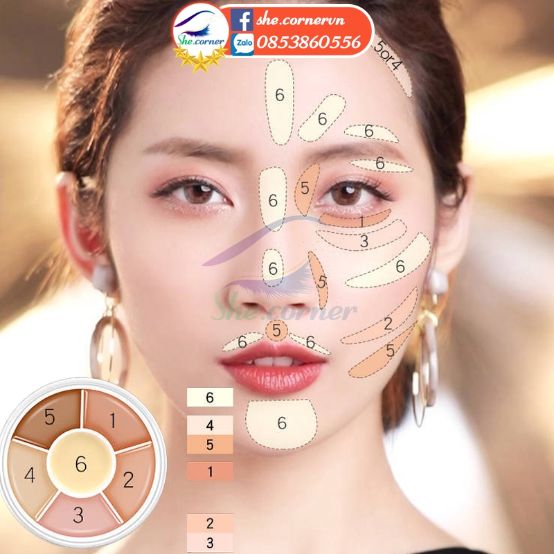 Bảng che khuyết điểm 6 màu LEEZI 5316 dạng kem che quầng thâm, vết mụn lâu trôi 14g | BigBuy360 - bigbuy360.vn