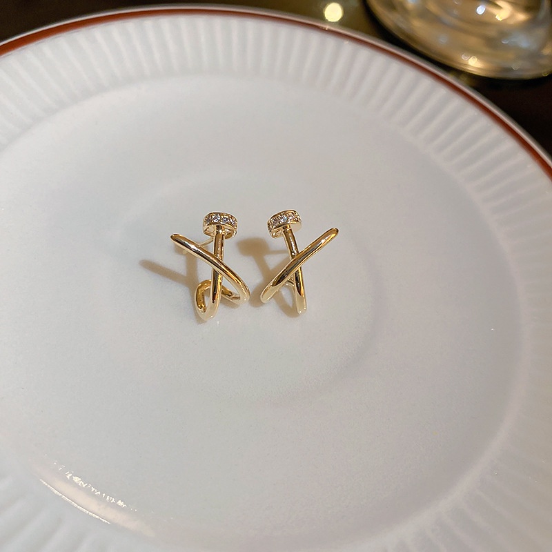 Bông Tai Mạ Vàng / Bạc Hình Chữ X Đính Đá Zircon Đơn Giản Thời Trang