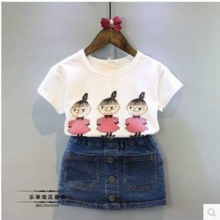 Bộ áo thun phối váy jean bé 19-20 kí