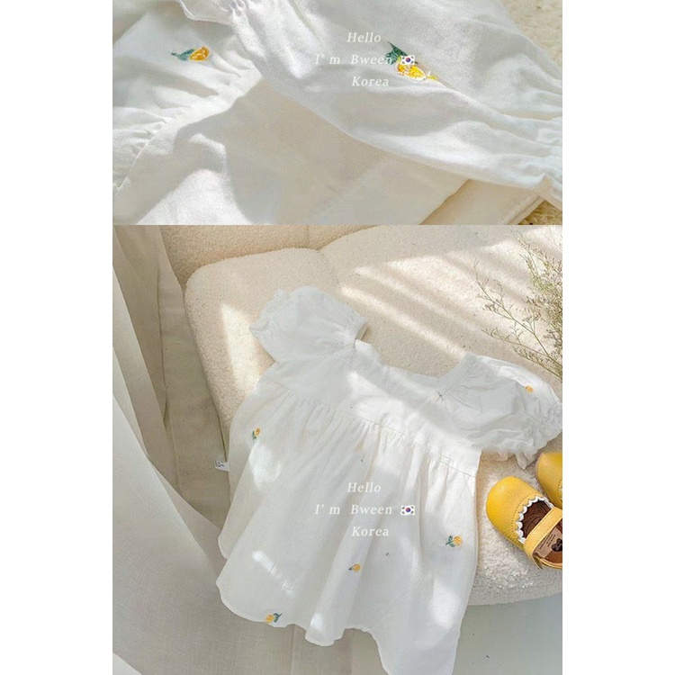 Đầm Công Chúa Tay Ngắn Cổ Vuông Phối Ren Thêu Họa Tiết Phong Cách Hàn Quốc Thời Trang Mùa Hè Mới Cho Bé Gái 0711