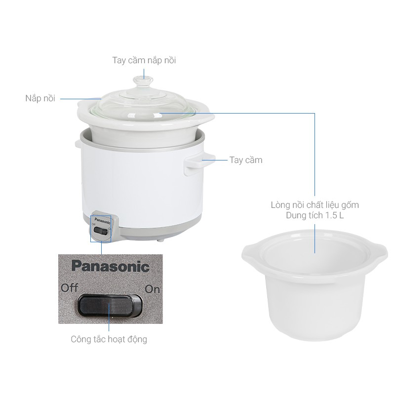 Nồi nấu cháo chậm Panasonic dung tích 1.5 lít NF-N15SRA sản xuất Malaysia - Bảo hành 12 tháng chính hãng