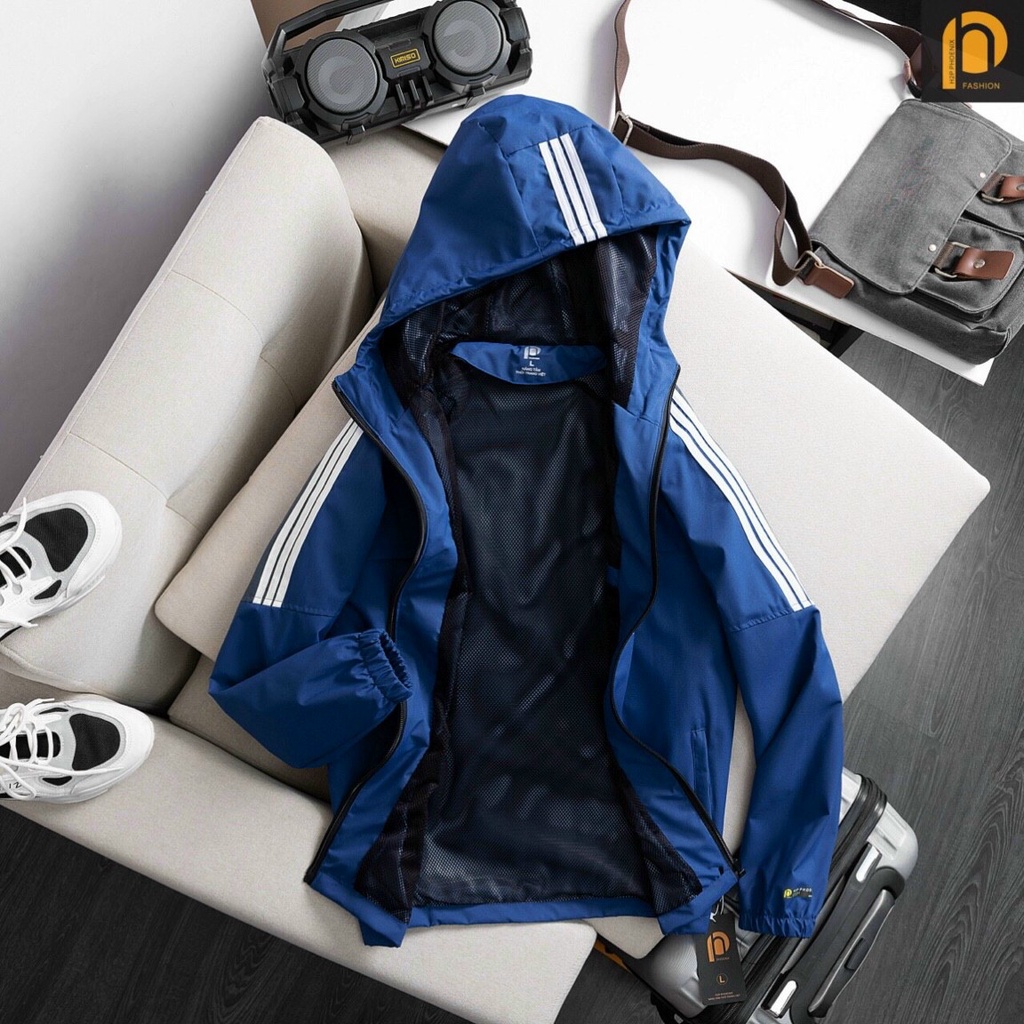 Áo khoác gió 3 sọc viền tay mũ siêu chống nước chống gió bất chấp rét đại hàn