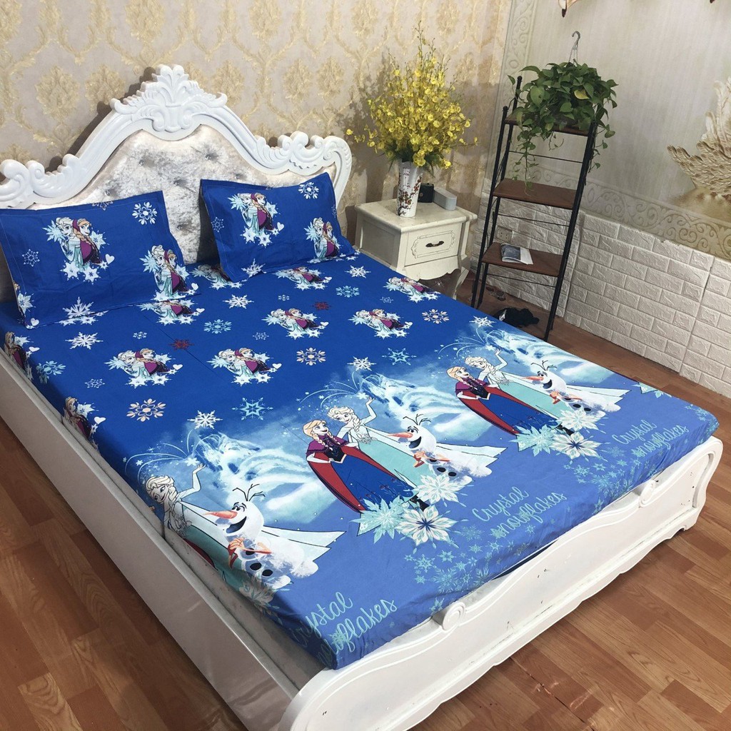 [XẢ GẤP]Drap ga giường 1m6x2m bọc đệm 15-20cm vải cotton poly mẫu công chúa băng giá