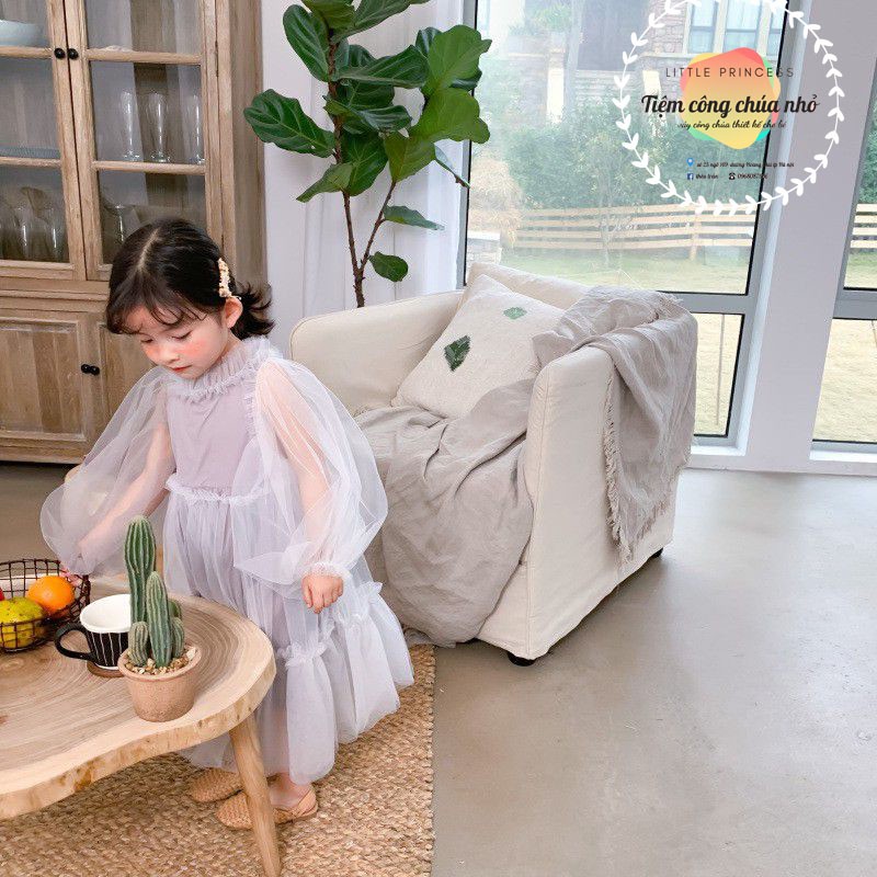 Đầm Công Chúa Tay Dài Trong Suốt Kèm Quà Tặng Cho bé gái Từ 0- 14t 🍎TIỆM CÔNG CHÚA NHỎ🍎
