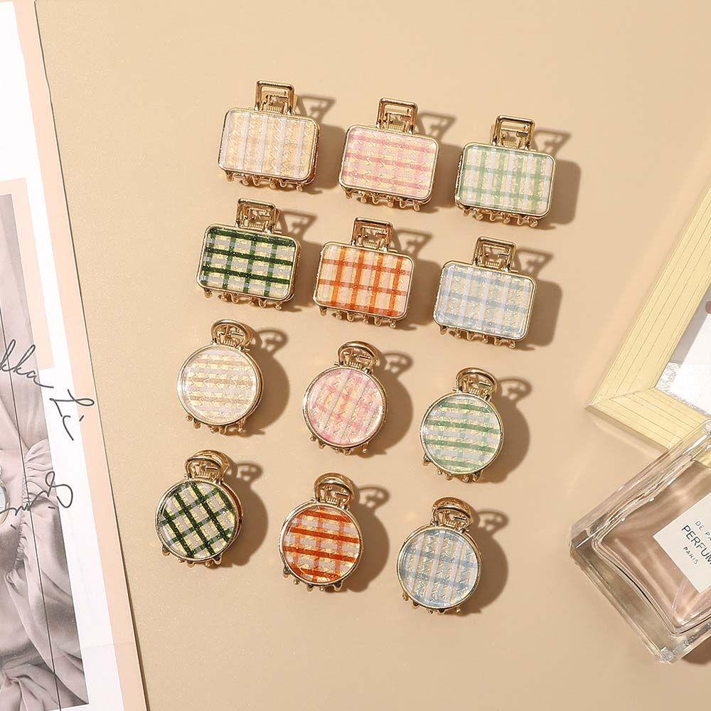 Kẹp Tóc Kim Loại Hình Chữ Nhật / Cá Mập Nhỏ Họa Tiết Kẻ Ô Nhiều Màu Sắc Xinh Xắn WMES15H