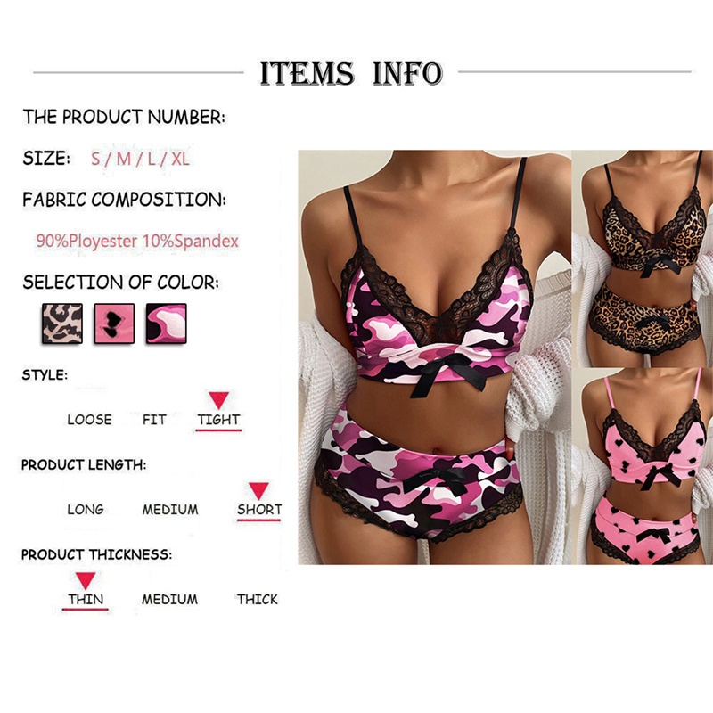 [Louislife] Lace Bra Straps Pajamas Women Two Piece V-Neck Sleeveless Thong Suits Bowknot