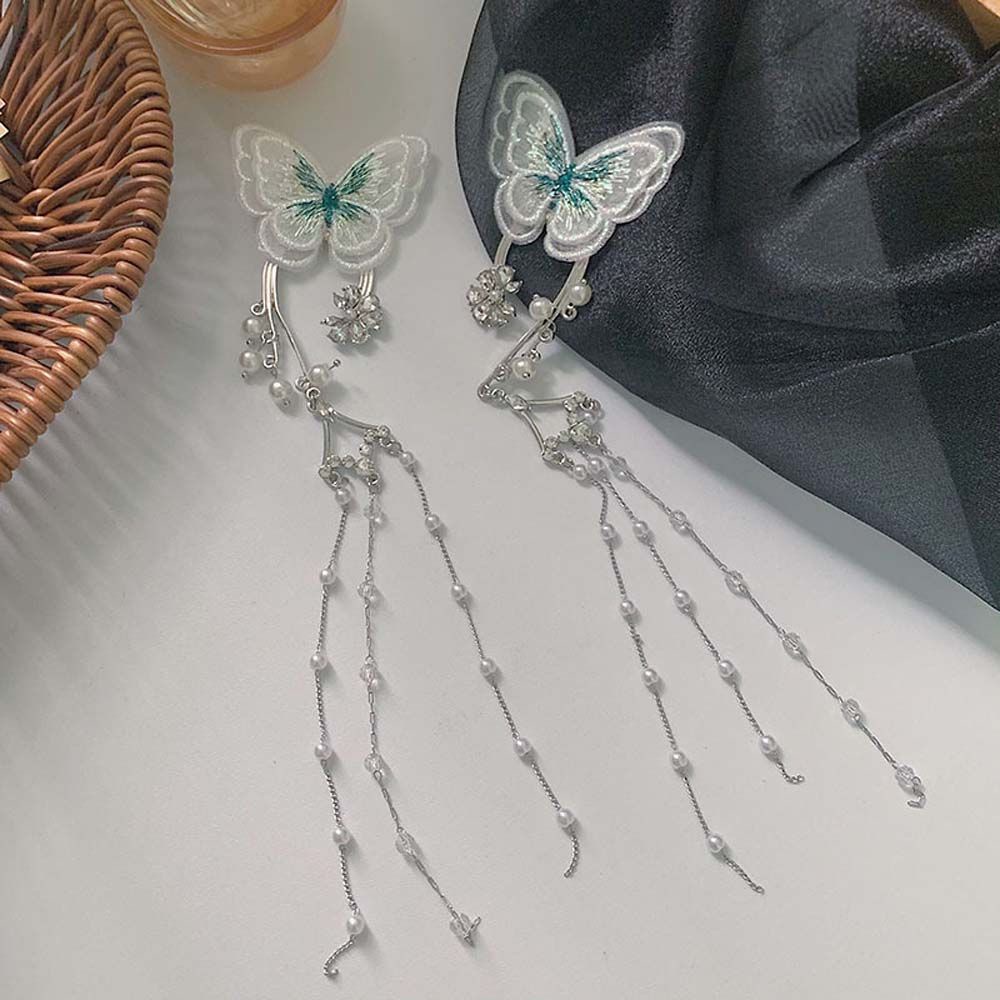 Bông Tai Kẹp Vành Tai Hình Bướm Đính Ngọc Trai Phong Cách Hàn Quốc Dành Cho Nữ