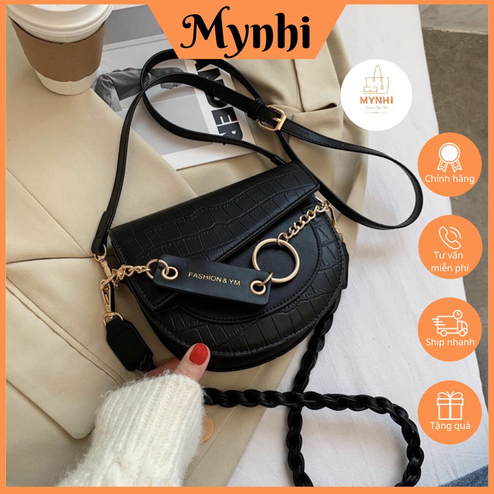 Túi xách nữ đeo chéo MYNHI túi kẹp nách tròn nắp lệch MN152