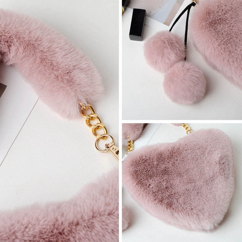 Túi xách tay bằng lông thú giả trái tim thời trang thu đông dành cho bạn nữ