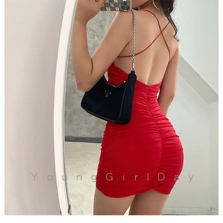 Đầm body hở lưng Ulzzang(sẵn xanh lá,đen)