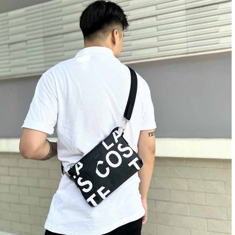 Túi đeo chéo SLING CLUTCH LACOSTE chất liệu da si 100% nguyên con khoá xịn full túi vải B11