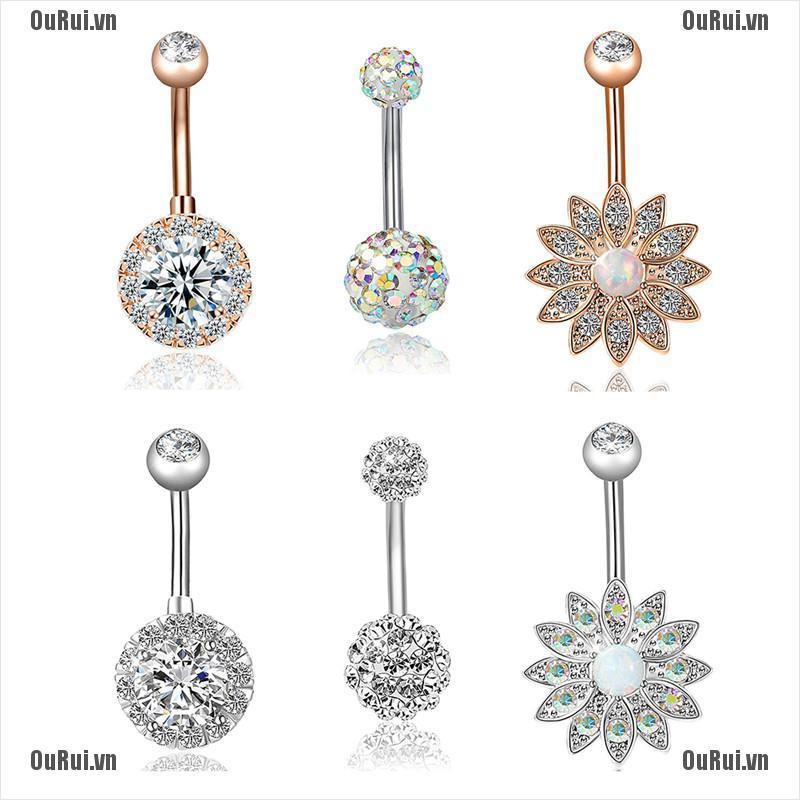 Bộ Khuyên Rốn Bằng Thép Không Gỉ Đính Đá Opal Thời Trang Dành Cho Nữ