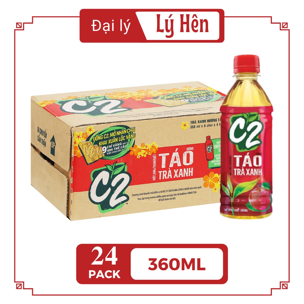 [Chỉ hỏa tốc] Thùng 24 Chai Trà Xanh C2 Hương Táo Chai Nhựa 360ml Date Luôn Mới