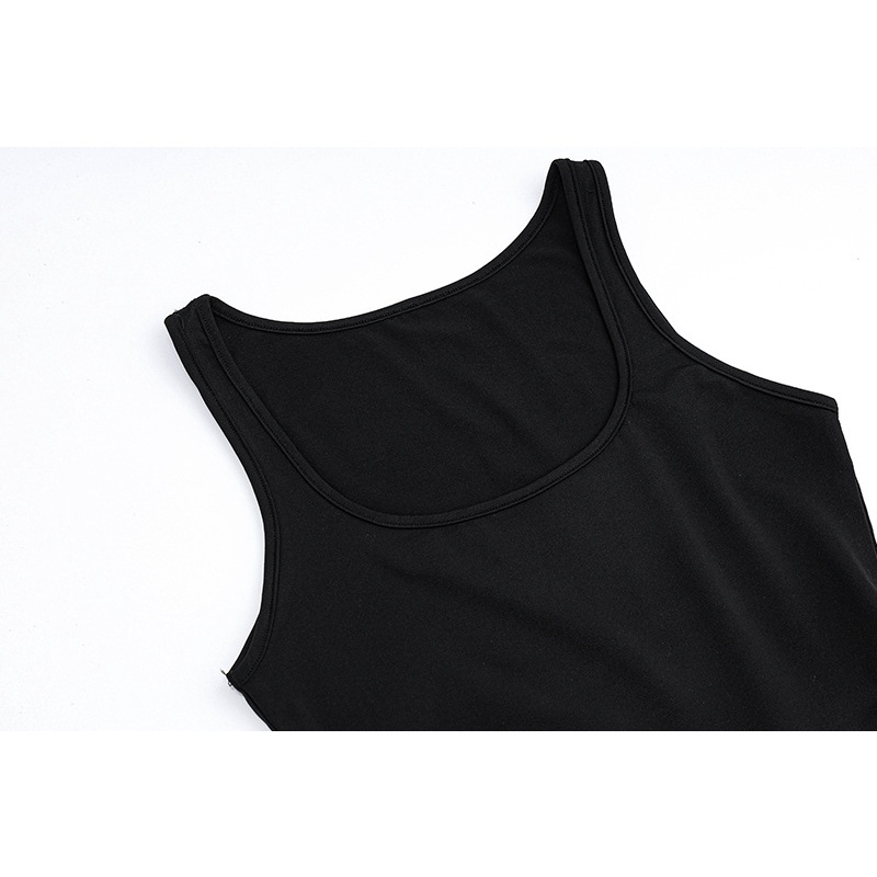 Đầm Sát Nách Cổ Chữ U Màu Trơn Thiết Kế Xếp Ly Thời Trang Thanh Lịch