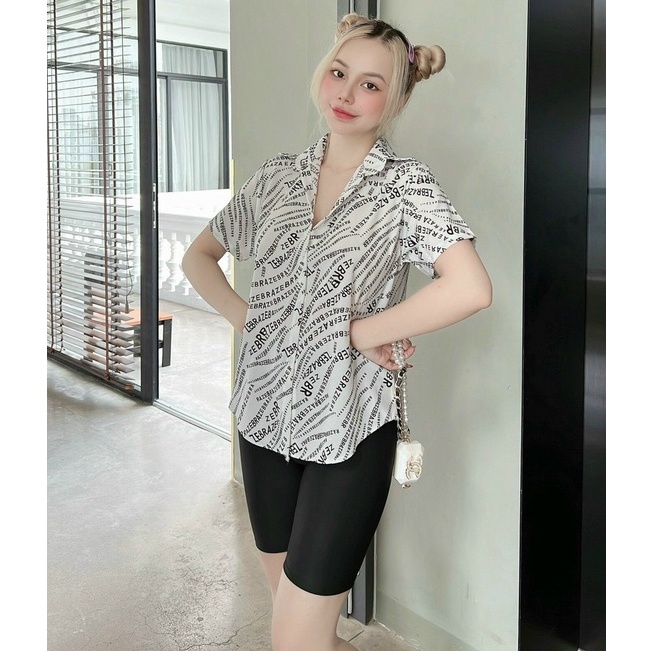 Sét bộ áo sơ mi form rộng in chữ kiểu kín áo kèm quần thun ngố cực xinh , chất áo kate mềm mát alohashop91