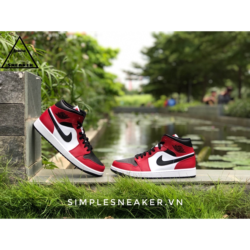 Giày Nike Jordan 1 Chicago 🔴CHÍNH HÃNG🔴Jordan 1 Mid Black Toe  Giày Sneaker Thể Thao Jordan- Simple Sneaker