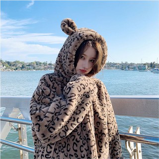 Áo khoác lông hoạ tiết da báo có bigsize