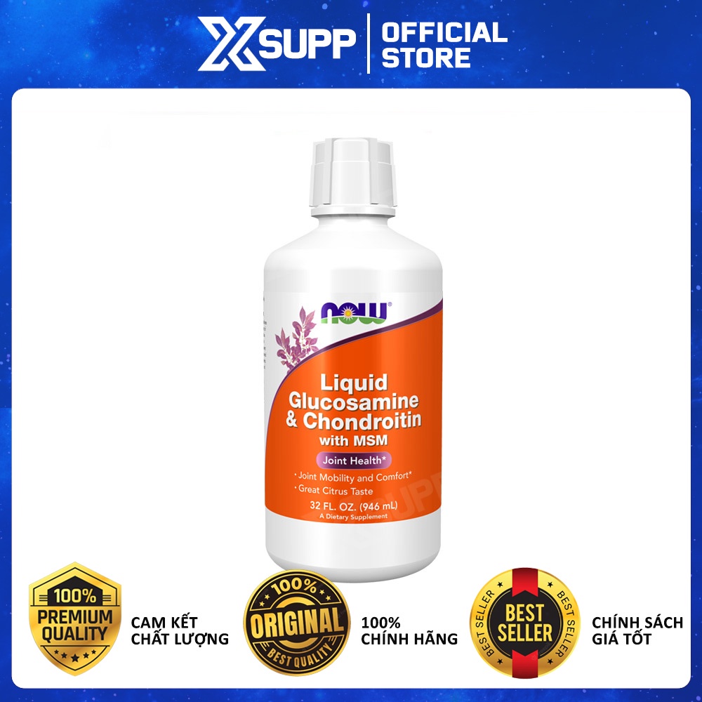 Now Liquid Glucosamine & Chondroitin With MSM, Hỗ Trợ xương Khớp Dạng Nước, Chống Đau nhức khớp (946 ml)