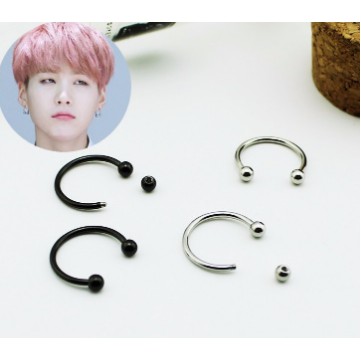 Bông tai titan cung tròn đầu bi không gỉ Suga BTS