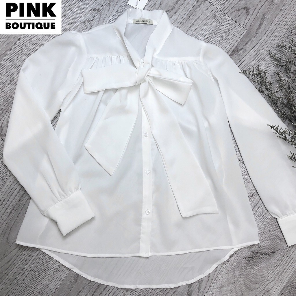 Áo Sơ Mi Trắng Nữ Cổ Nơ Cài Khuy Tay Phồng Big Size PINKBOUTIQUE