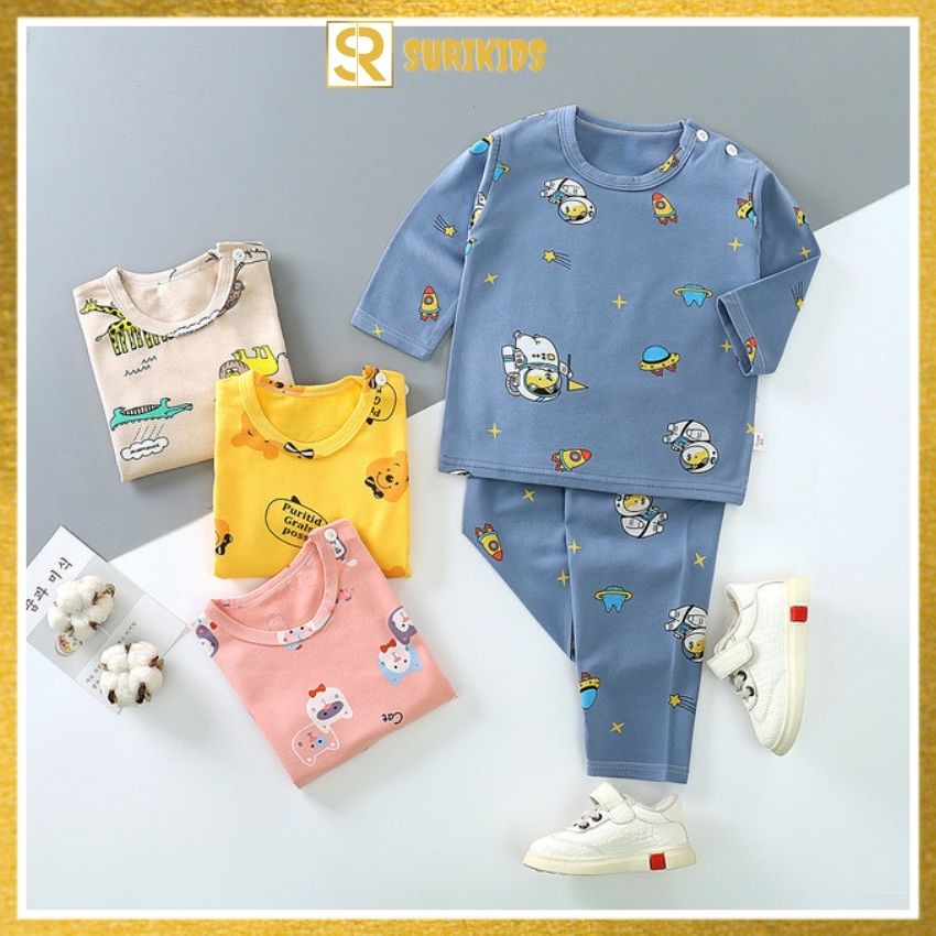 Bộ Đồ Dài Bé Trai 0-7 Tuổi Cotton Quảng Châu In Hình Co Giãn 4 Chiều Mềm Mại Mặc Ngủ Thu Đông,SR12BD, SURIKIDS21