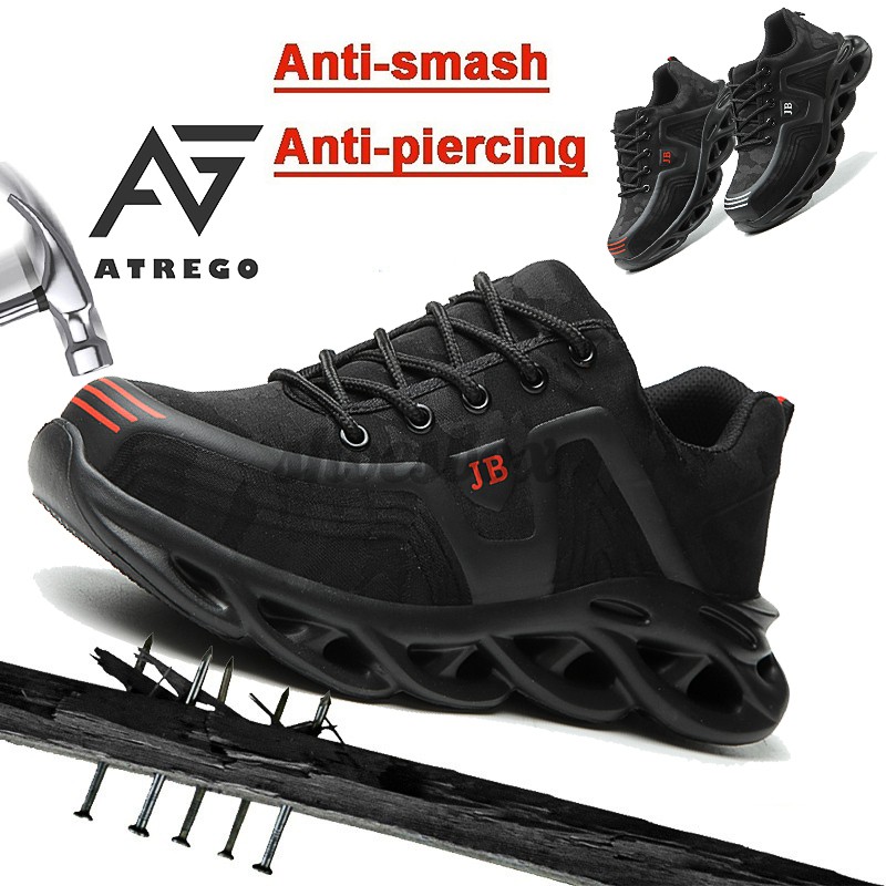AtreGo Mens Mesh Work Safety Shoes Steel Toe Cap Running Hiking Light Anti-smash