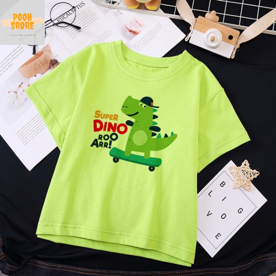 [Mã  VUHO1598 giảm 5k đơn 0đ] Áo Thun Trẻ Em In Super Dino chất liêu Cotton cho bé 3 dến 12 tuổi