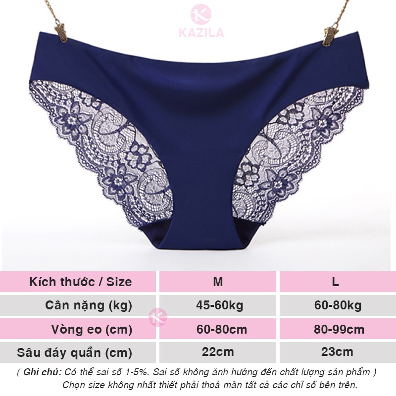 Quần lót ren nữ thun lạnh phối ren sau mông hoạ tiết dễ thương, quần lót ren sexy siêu mỏng Kazila QLR14