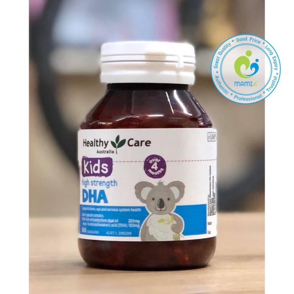 Viên uống DHA (60v) bổ sung omega-3 cho trí não bé từ 4 tháng tuối Healthy Care Kids High Strength DHA, Úc