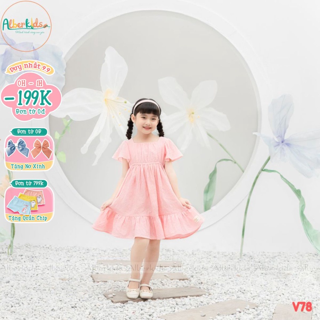 Váy bé gái ALBERKIDS tay cánh tiên công chúa xinh đẹp cho trẻ em 2,3,4,5,6,7,8,9,10,11,12 tuôi[V78]