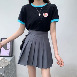 Phiên bản mùa hè nữ Hàn Quốc của chiếc váy xếp ly không đều eo cao cổ điển đơn giản nửa chiều dài ngắn một dòng