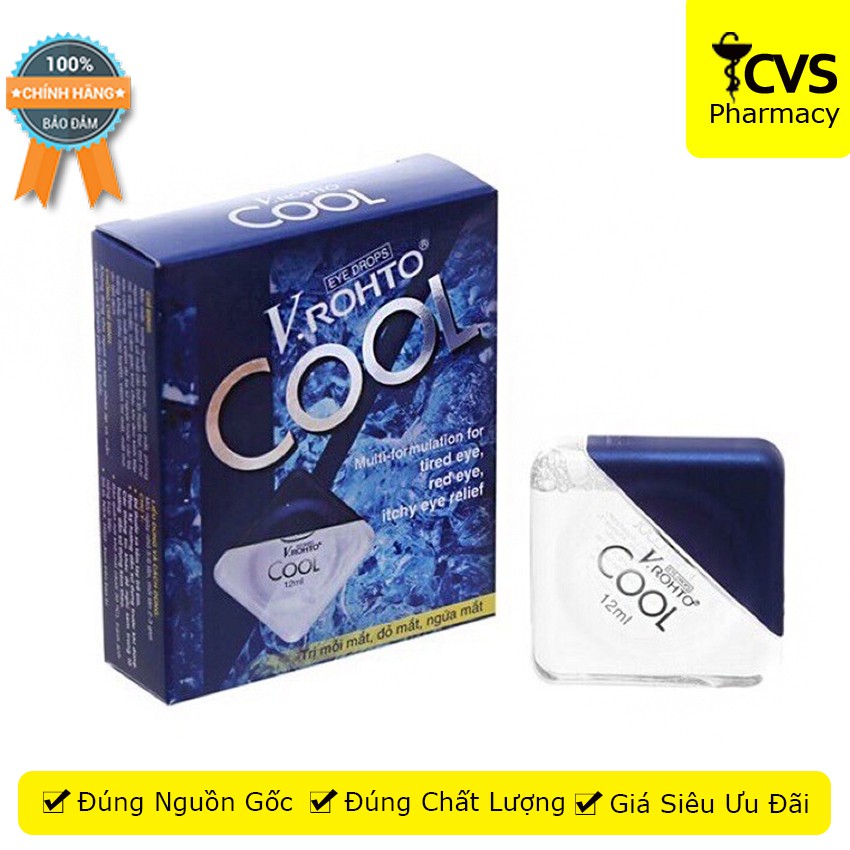 Nước nhỏ mắt V.ROHTO COOL (Chai 12ml) - Cảm giác mát lạnh, sảng khoái xua tan trạng thái mệt mỏi của mắt - cvspharmacy