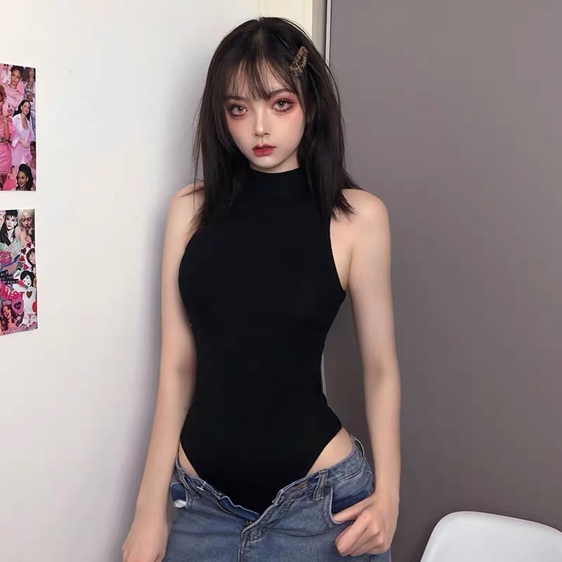 💕 Bodysuit Sát Nách Cổ Trụ Màu Đen