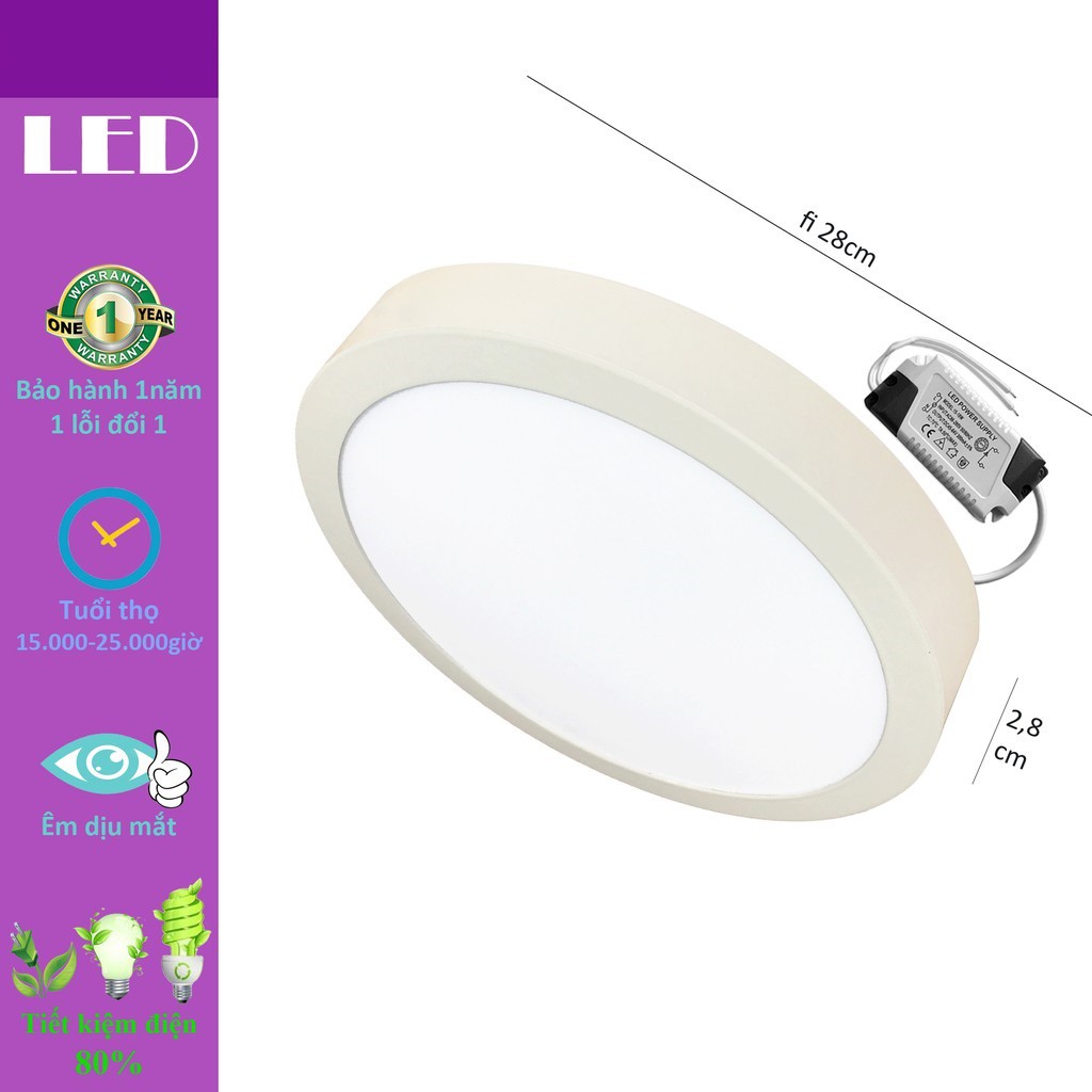 Đèn Led ốp trần 24w tròn ốp nổi sáng trắng