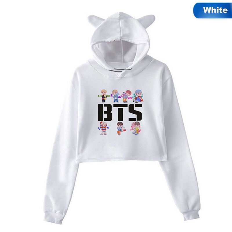 Áo Hoodie Lửng Tai Mèo Phong Cách Bts