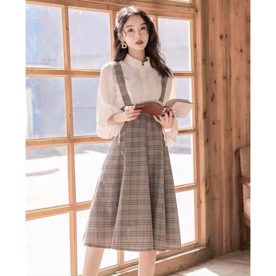 [ SIÊU RẺ ] [ BAO ĐẸP NHƯ HÌNH] sét yếm carô áo trắng tay nơ⚡CÓ HÌNH THẬT ⚡HÀNG SẴN [SYQ684 ]