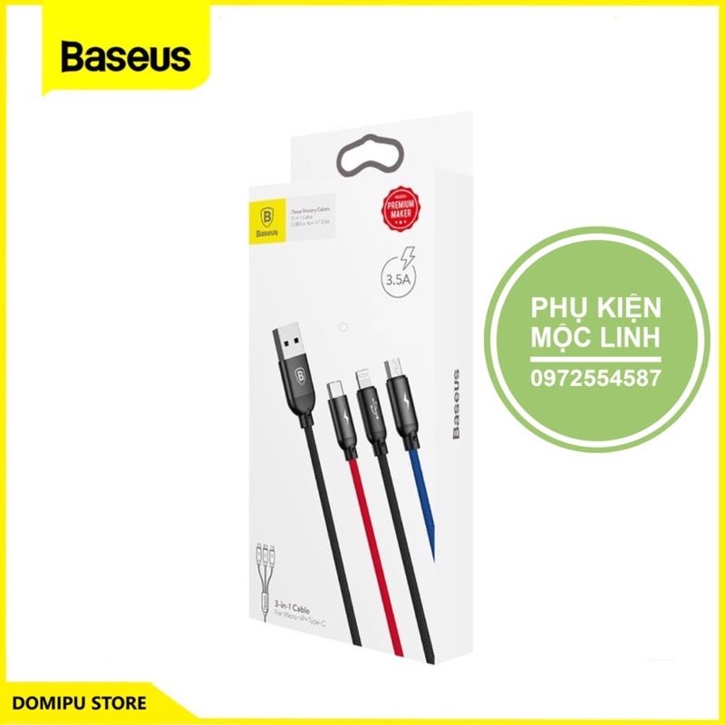 Dây Cáp Sạc nhanh Chính hãng Baseus 3 đầu Micro - Type C - Linghtning Bọc dù Cao cấp
