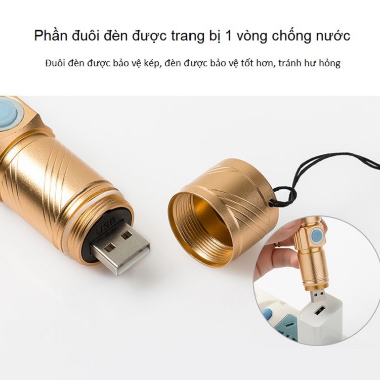 Đèn pin siêu sáng Q5 sạc USB thiết kế nhỏ gọn,đẹp mắt