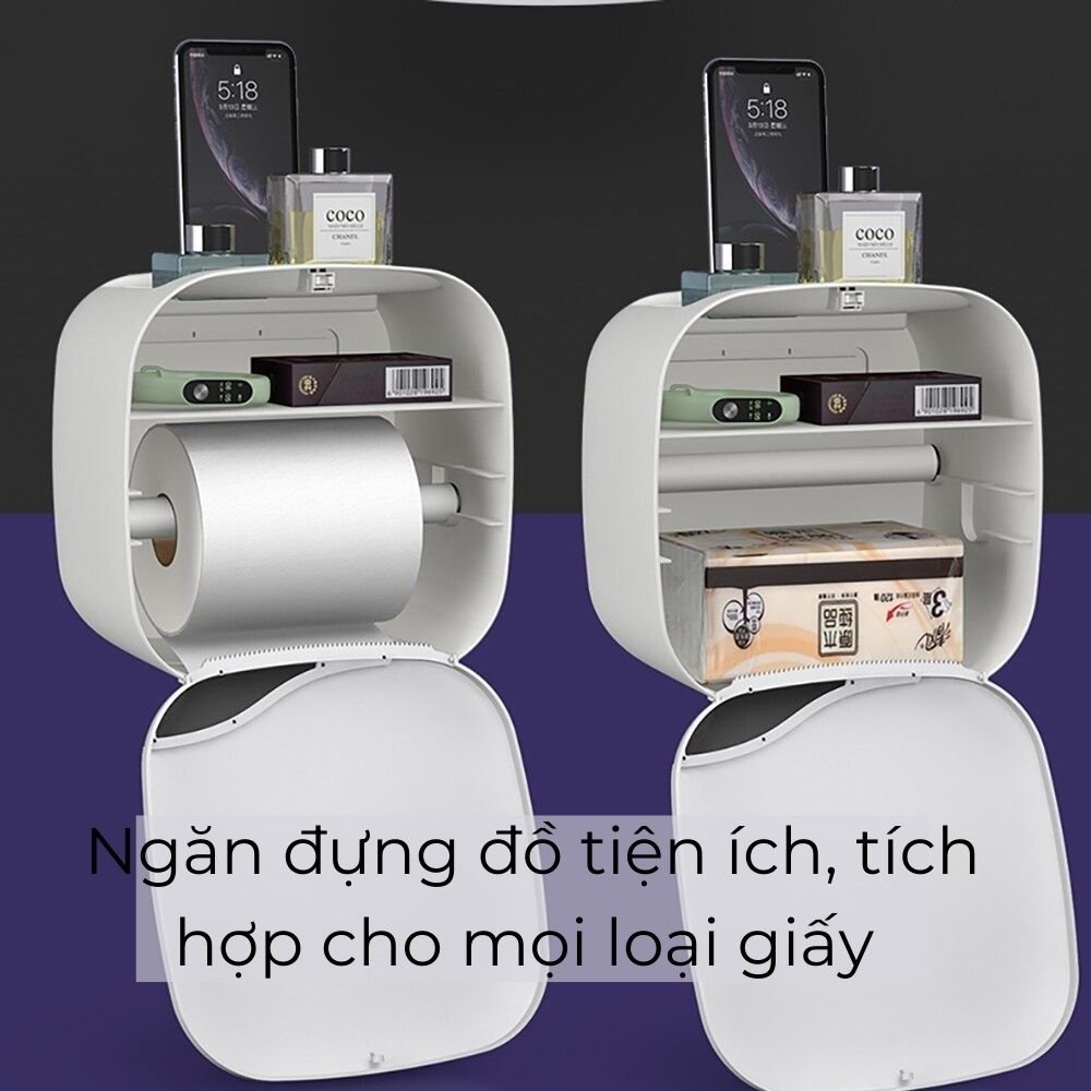 Hộp Đựng Giấy Vệ Sinh Oenen Hai Ngăn Tiện Lợi Chống Nước Không Khoan Tường Nhựa Cao Cấp