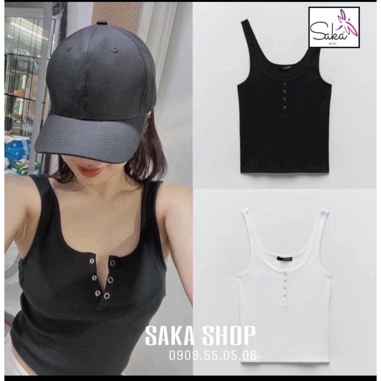 Áo croptop ba lỗ thun nút sắt thun gân nhiều màu
