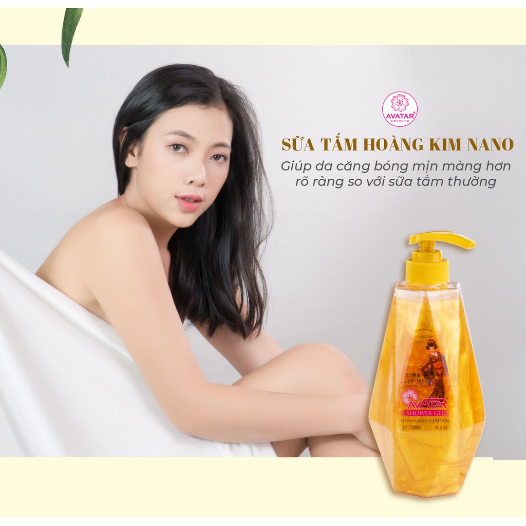 Sữa Tắm Vàng Hoàng Kim Nano Avatar - loại bỏ hắc tố, da sáng đều màu chống lão hóa da 750ml