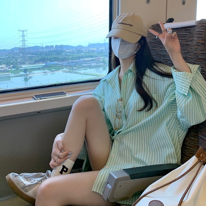 Áo sơ mi SUXI dài tay họa tiết sọc thời trang dành cho nữ